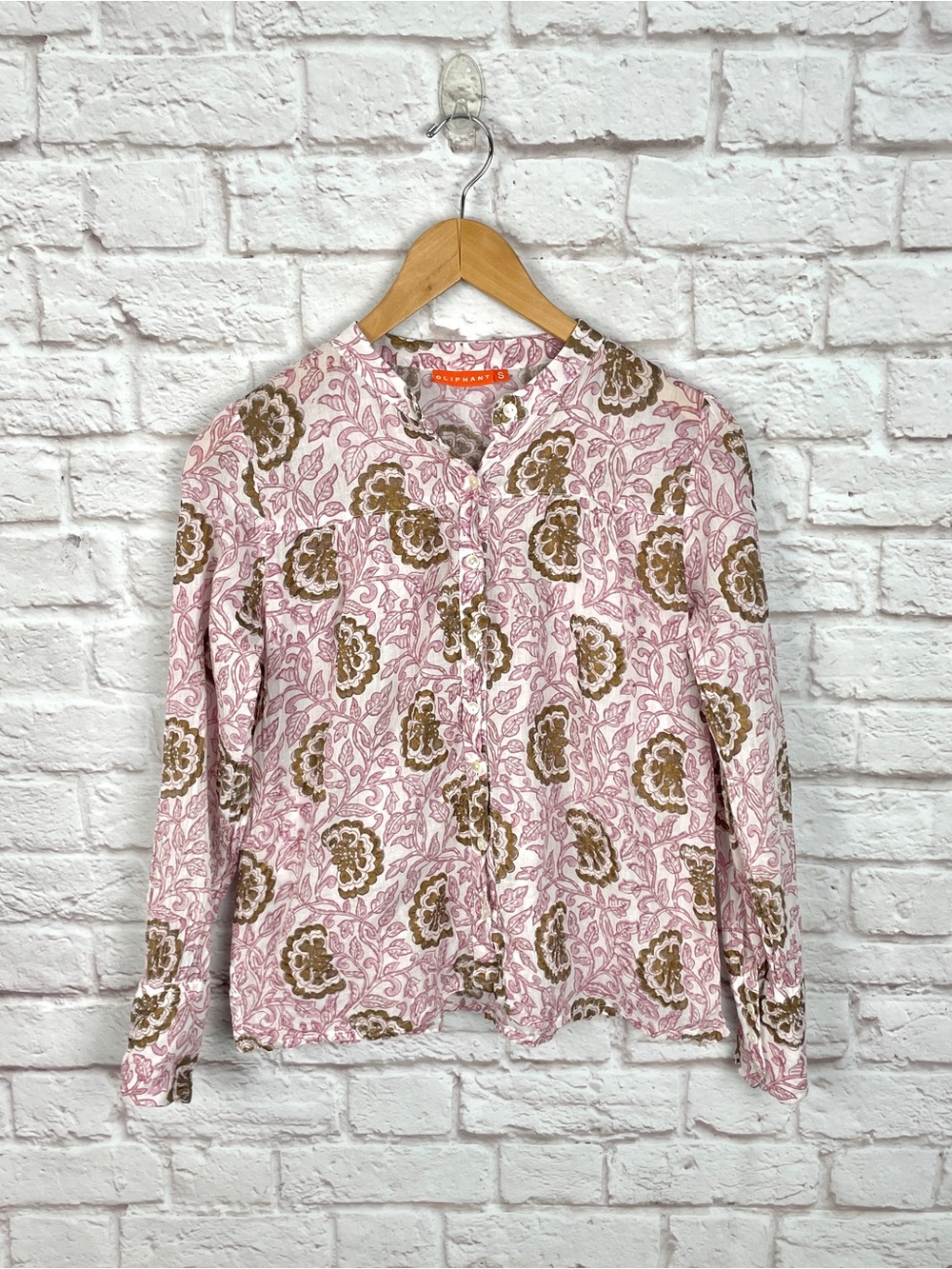 Oliphant Pink & Gold Floral Gauze Cotton Button Down Blouse Size S